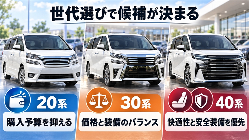 ヴェルファイア中古車相場は20系・30系・40系で大きく違う