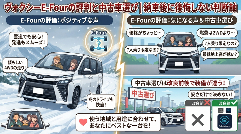 ヴォクシーE-Fourの評判と中古車選び|納車後に後悔しない判断軸