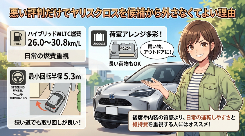 悪い評判だけでヤリスクロスを候補から外さなくてよい理由