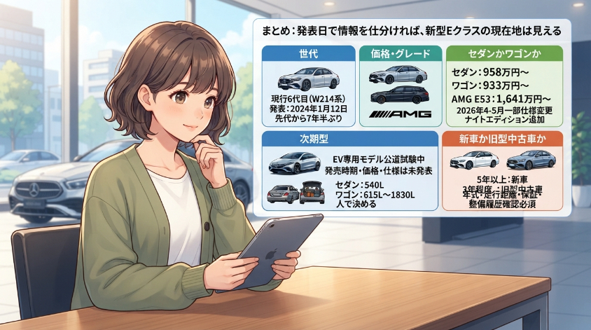 まとめ:発表日で情報を仕分ければ、新型Eクラスの現在地は見える