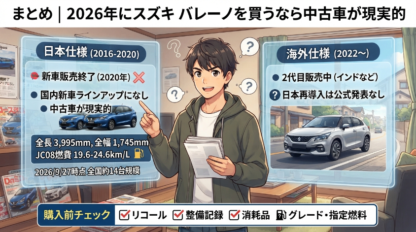 まとめ｜2026年にスズキ バレーノを買うなら中古車が現実的