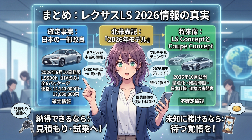 まとめ:レクサスLS 2026は一部改良、次期型は公式未発表