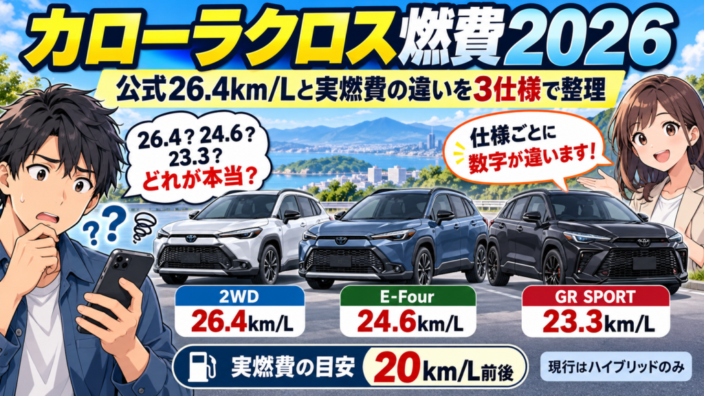 カローラクロス燃費2026|公式26.4km/Lと実燃費の違いを3仕様で整理