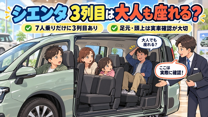 シエンタ3列目は大人も座れる？公式資料で分かることと販売店で見る点