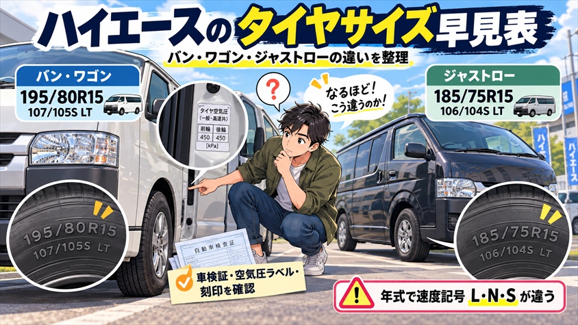 【年式別】ハイエースのタイヤサイズ早見表｜バンとワゴンの違いも整理