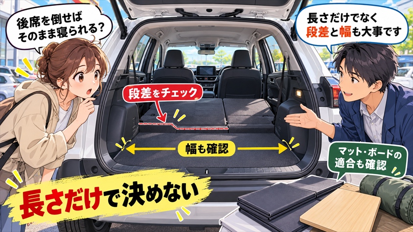 【購入前必読】カローラクロス車中泊の段差と寸法、身長別の目安