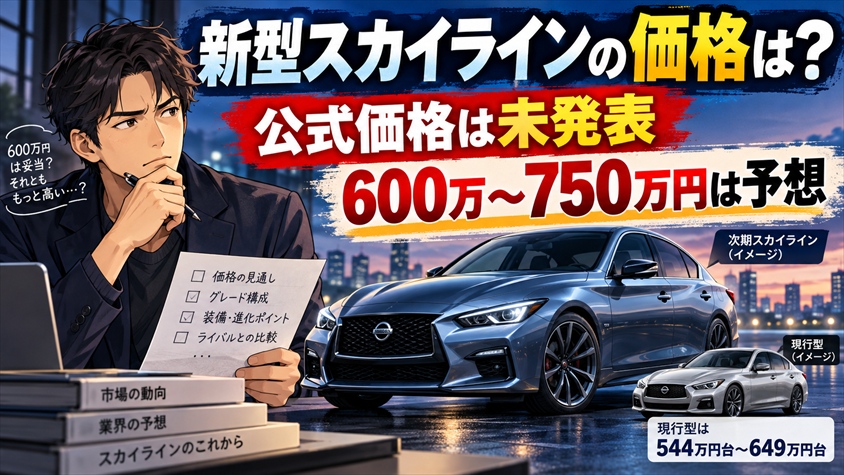 【公式は未発表】日産 スカイライン 新型の価格は?600万円は予想