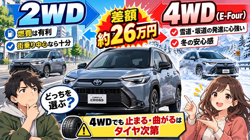 カローラクロス 4WDと2WDどっち?価格・燃費・雪道の違いを公式値で整理