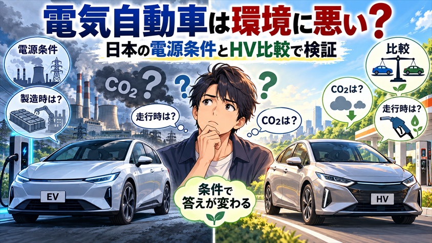 【検証】電気自動車は環境に悪い?日本の電源条件とHV比較で見る答え