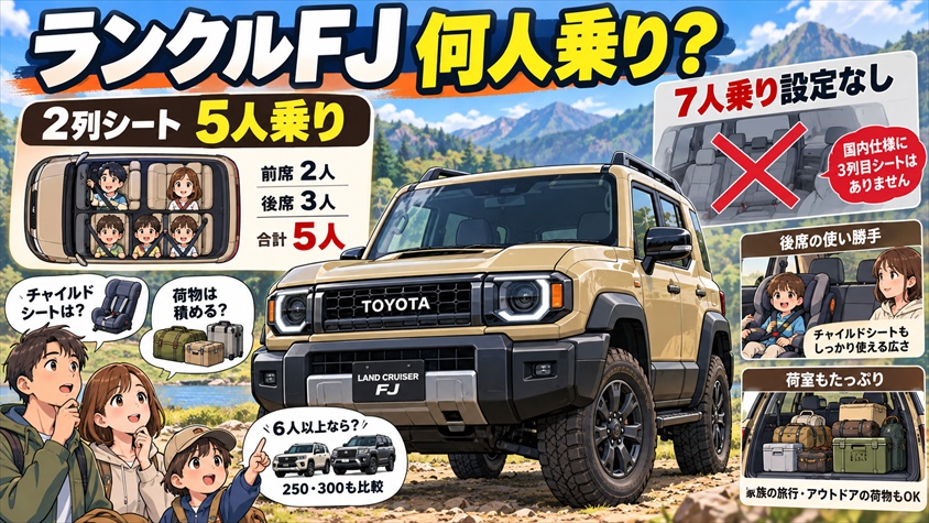 ランクルFJは何人乗り?公式は2列5人乗りで、7人乗りは国内仕様になし