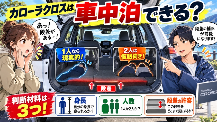 カローラクロスは車中泊できる？荷室寸法と段差から見る寝床の現実