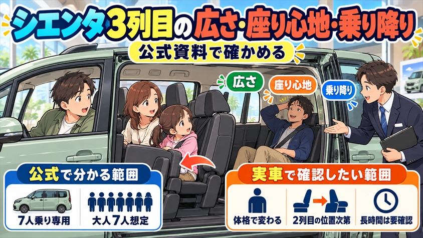 シエンタ3列目の広さ・座り心地・乗り降りを公式資料で確かめる