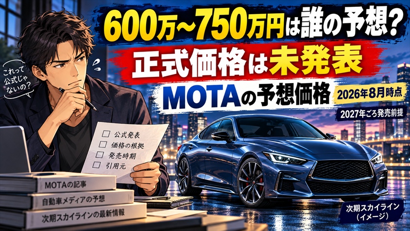 次期スカイラインの正式価格は未発表|600万〜750万円は誰の予想か