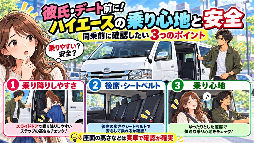 彼氏・デートで同乗する前に確認したいハイエースの乗り心地と安全