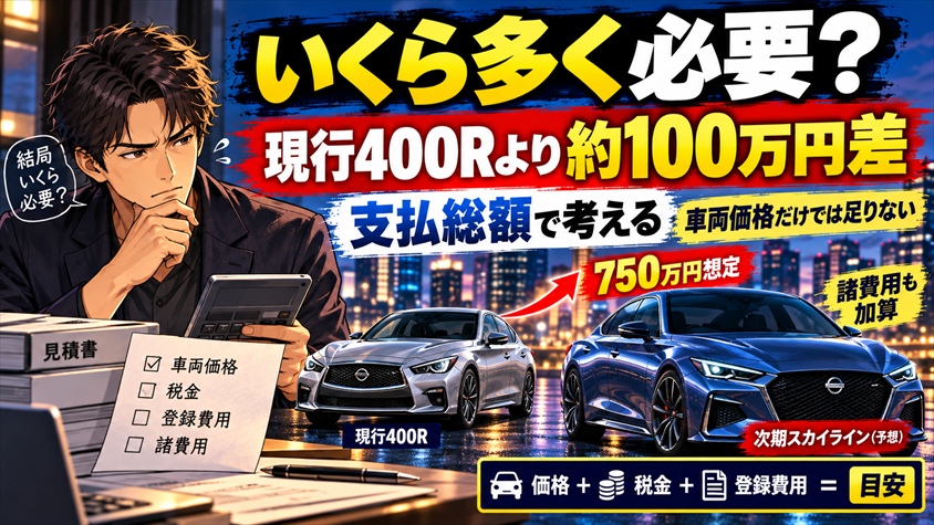 現行スカイラインとの差額と、乗り出しまでにいくら用意すべきか