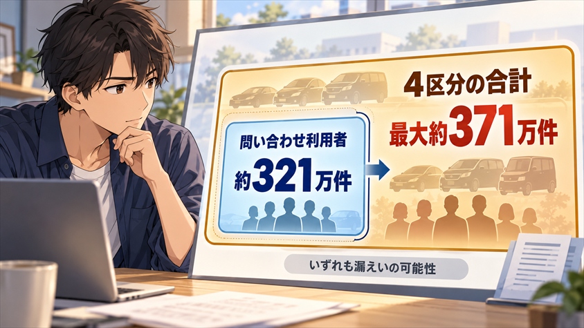「最大約371万件」の中身を読み分ける:約321万件の問い合わせ利用者と、全体の約371万件は別の数字