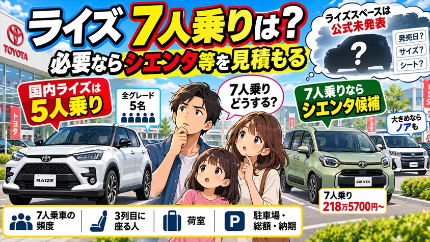 まとめ：国内ライズは5人乗り。7人乗りが必要ならシエンタ等を見積もる