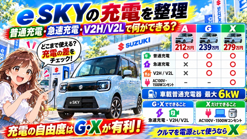 e SKYの充電を整理｜普通充電・急速充電・V2H/V2Lで何ができるか