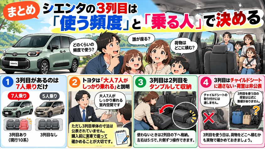 シエンタは5人乗りと7人乗りどっち?3列目の使い方で決める判断軸