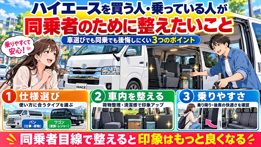 ハイエースを買う人・乗っている人が同乗者のために整えたいこと
