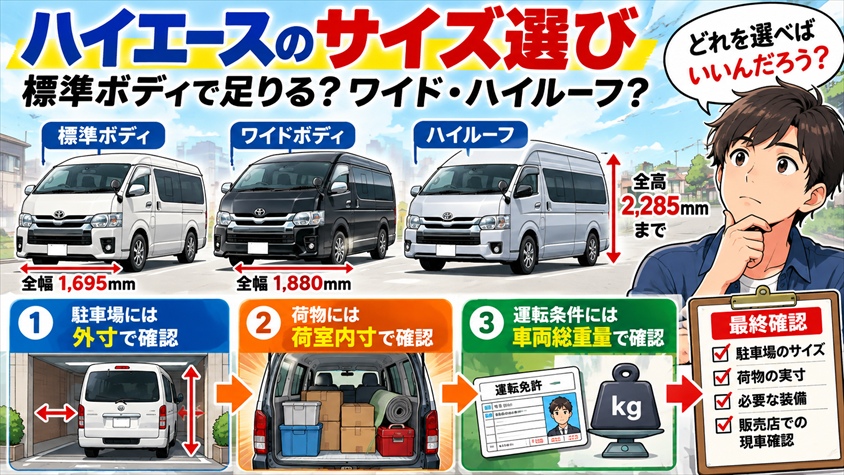 標準ボディで足りるか、ワイド・ハイルーフか|駐車と積載の判断手順