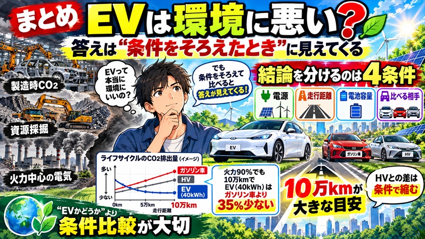 まとめ：「EVは環境に悪い？」への答えは、条件を揃えたときに見えてくる