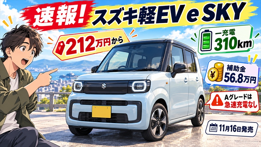 【速報】スズキ軽EV「e SKY」は212万円から｜310km・補助金・充電を整理