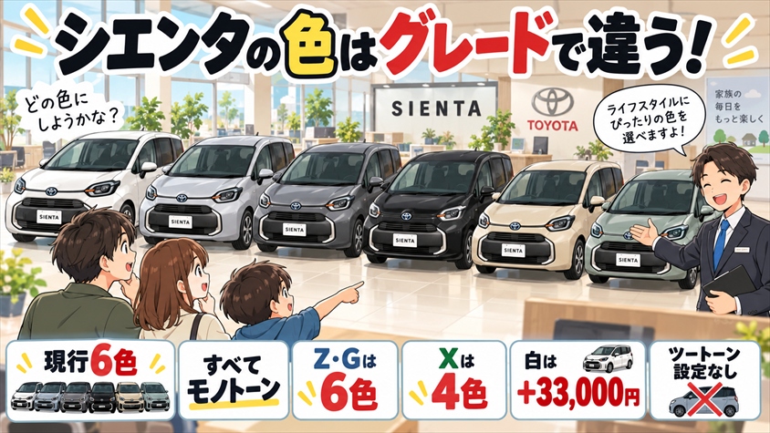 【購入前必読】シエンタの色はグレードで選べる範囲が違う！現行6色を解説