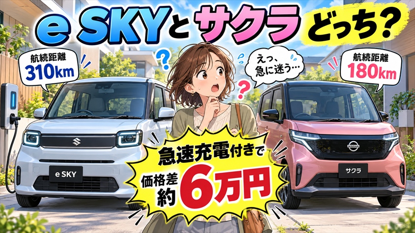 【2車比較】e SKYとサクラ、急速充電付きで揃えると価格差は約6万円