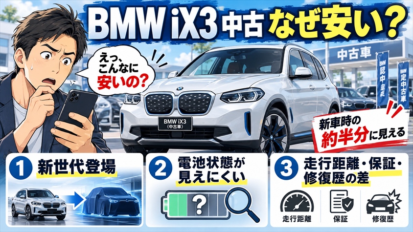 BMW iX3の中古はなぜ安い？新車時の約半分に見える3つの理由と注意点