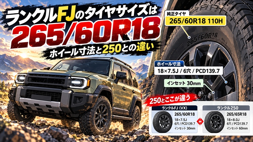 ランクルFJのタイヤサイズは265/60R18|ホイール寸法と250との違い