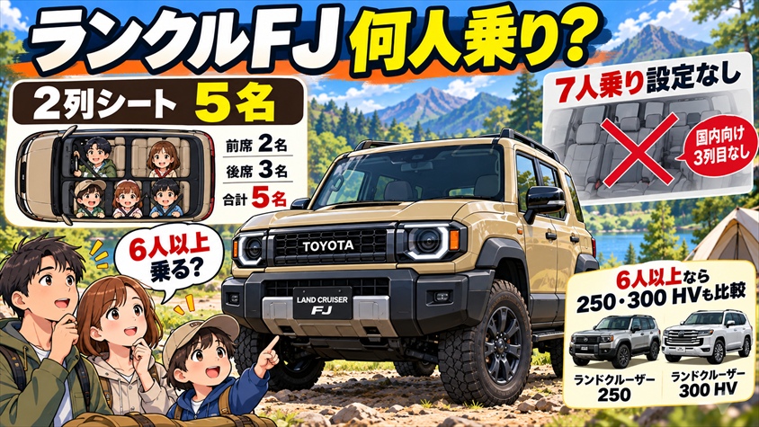 ランクルFJは何人乗り？公式は2列シート5名、7人乗りの設定はない