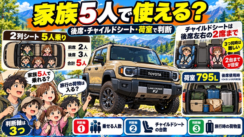 家族5人で使えるか？後席・チャイルドシート・荷室の公式数値で判断する