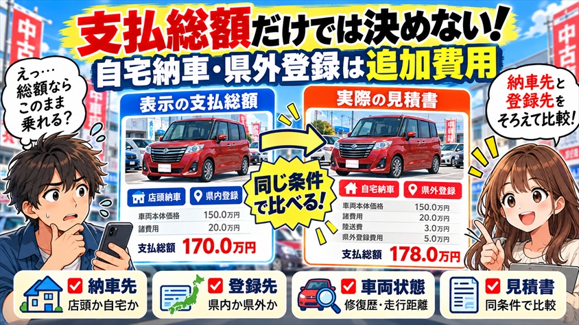 表示の支払総額で自宅まで乗り出せる？ 総額と車両状態を読む