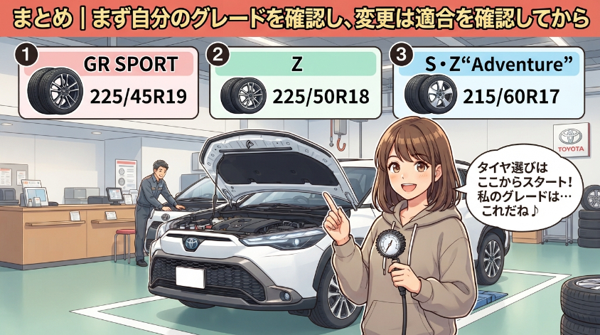 まとめ|まず自分のグレードを確認し、変更は適合を確認してから