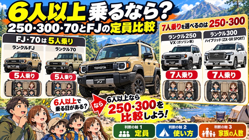 6人以上乗るなら？250・300・70の現行定員とFJの違い