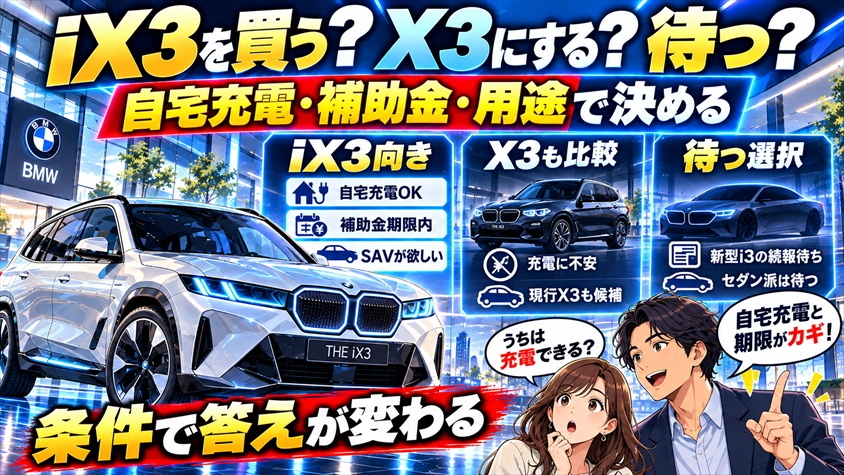 iX3を買うか、X3にするか、待つか。自宅充電・補助金の期限・用途で決める