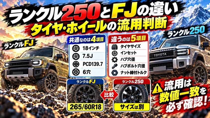 ランクル250とランクルFJのタイヤ・ホイールの違いと流用判断