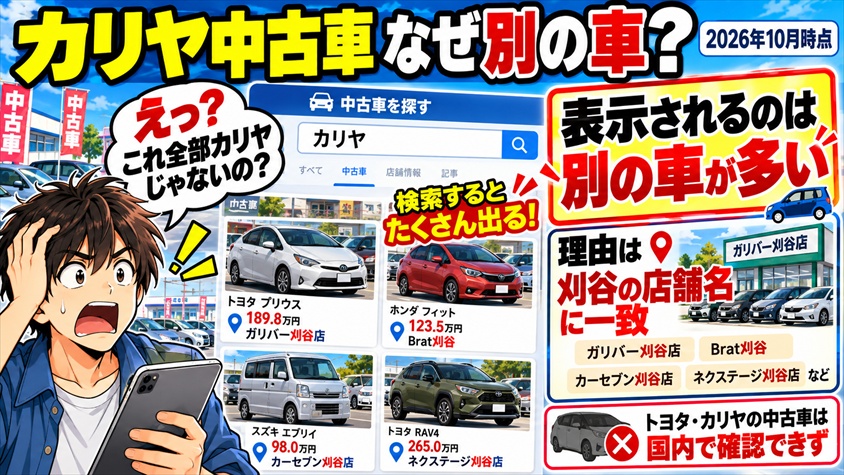 「トヨタカリヤ 中古車」で探すと別の車が出る理由