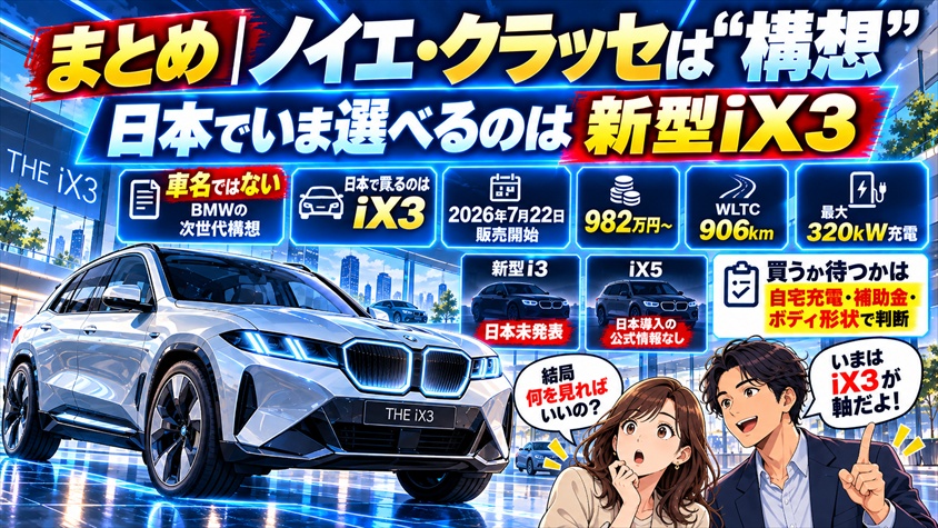 まとめ｜ノイエ・クラッセは「構想」、日本でいま選べるのは新型iX3