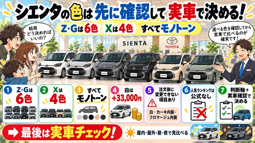 まとめ|シエンタの色は「選べる色」を確かめてから実車で決める