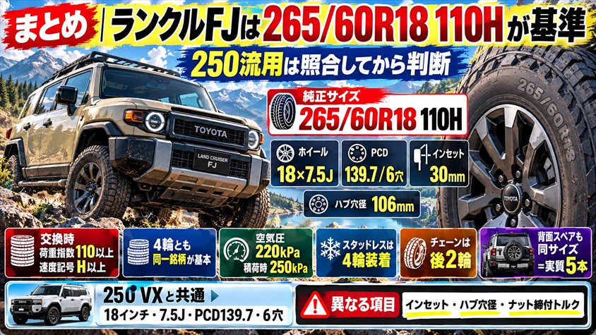 まとめ：ランクルFJは265/60R18 110Hを起点に、250流用は照合してから